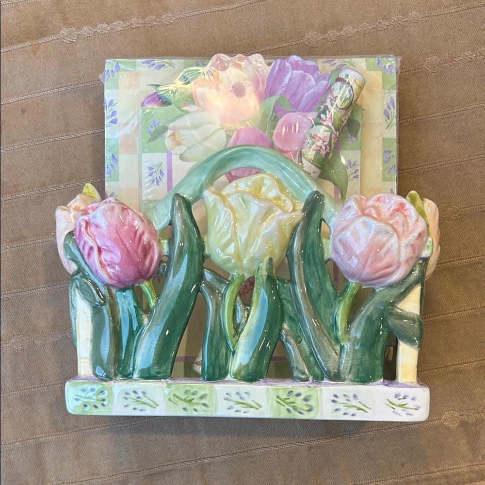Floral Ceramic Note Holder with Pen